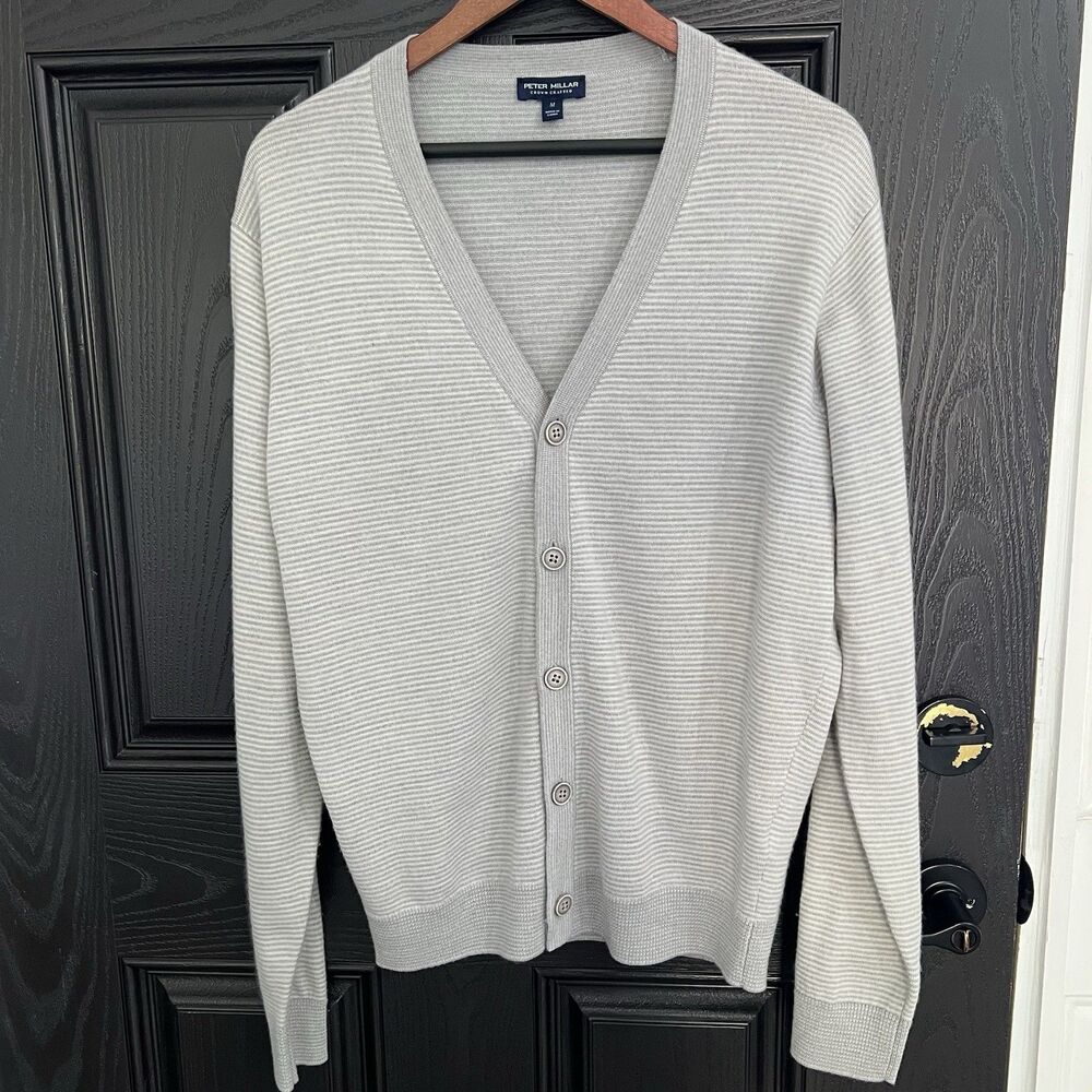 Peter Millar Cane Striped Wool Cardigan Gray Size M